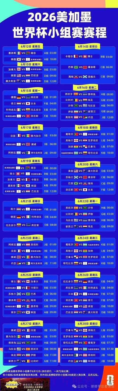 2026世界杯赛程一览最新时间表实时查看 2026世界杯赛程一览最新时间表实时查看